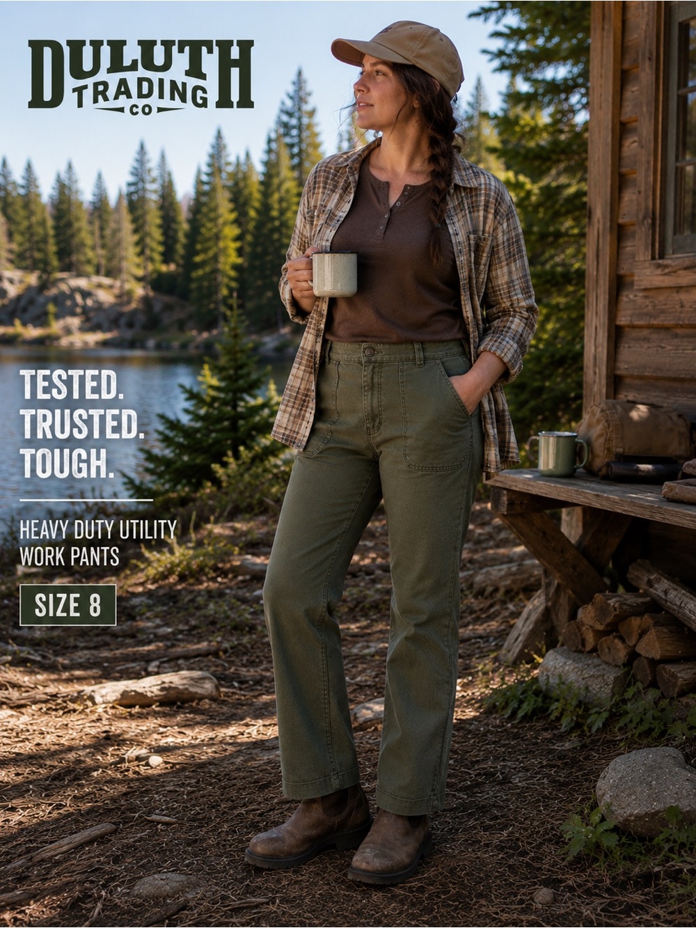 Rare older-style Duluth Trading heavyweight utility work pants in durable olive